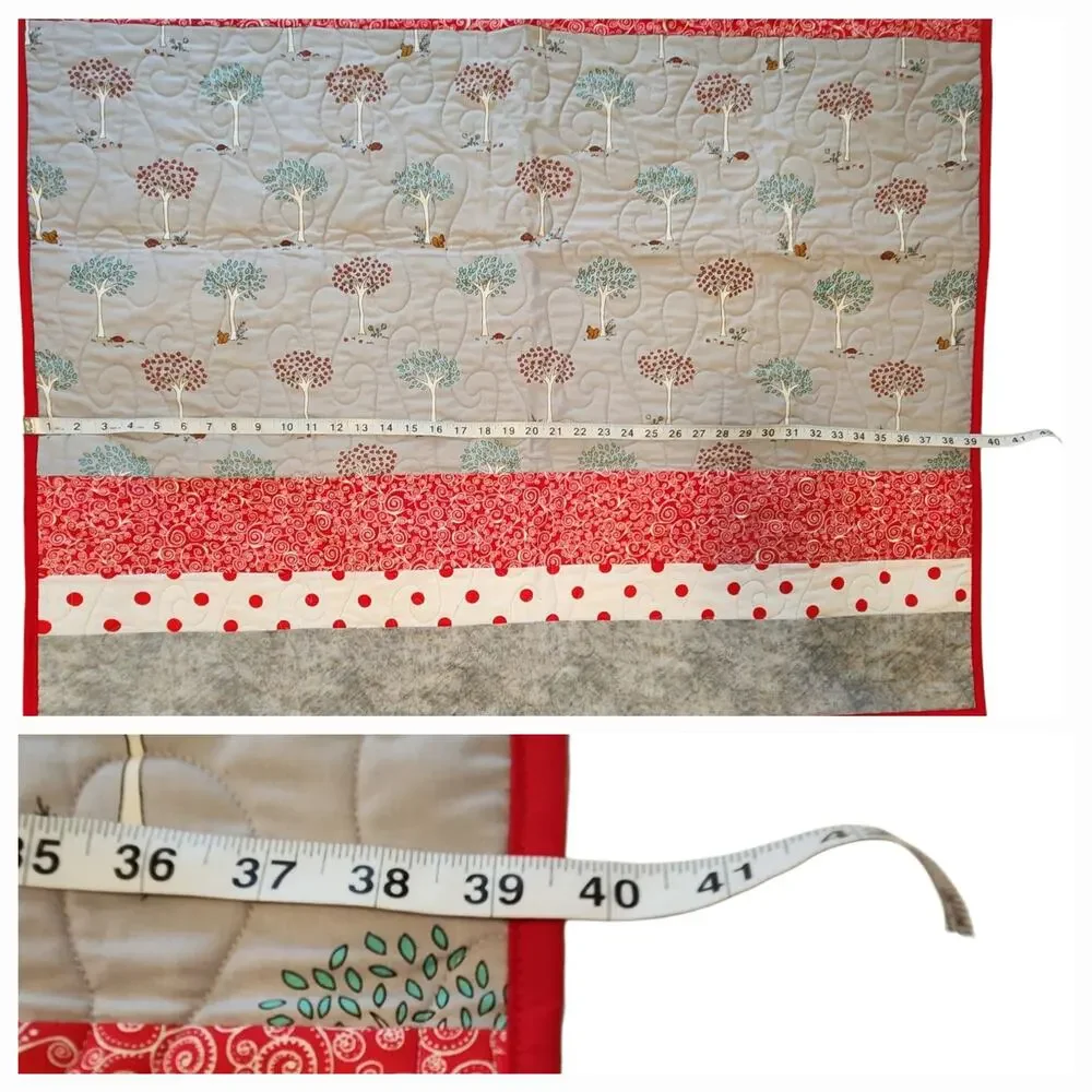 Handmade, New Lap quilt Trees Gray Red Cream 40X40